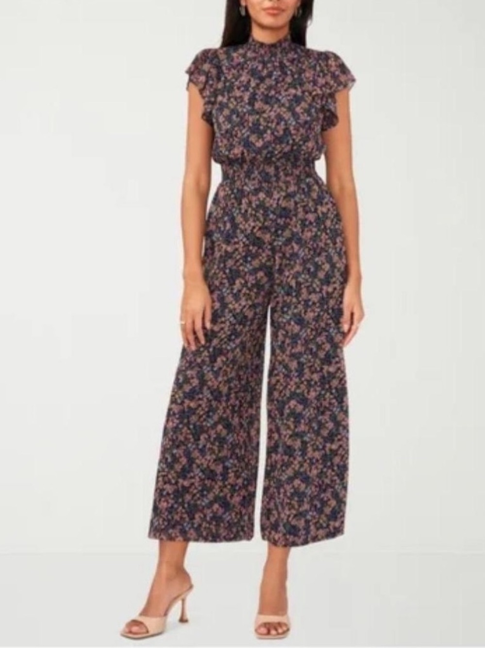 MSK Floral High-Neck Wide Leg Crop Jumpsuit